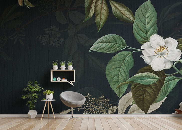 Dark Green Floral Wallpaper Mural design