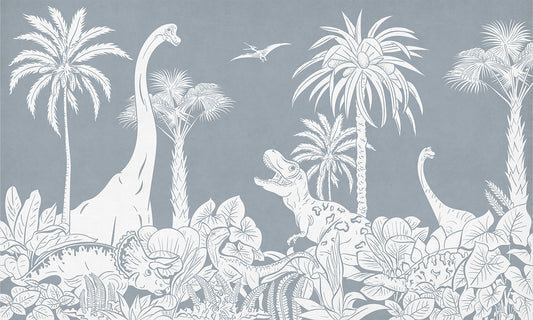 Monochrome Dino Blue Mural