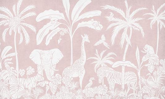 Monochrome Jungle Pink Wall Mural