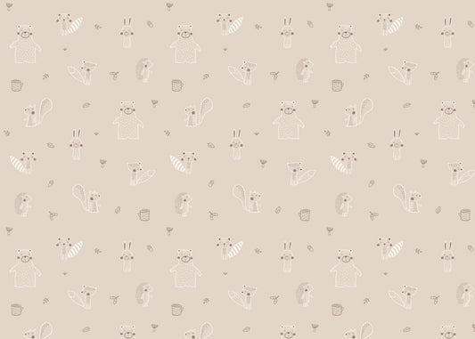 Beige Baby Forest Friends Wallpaper