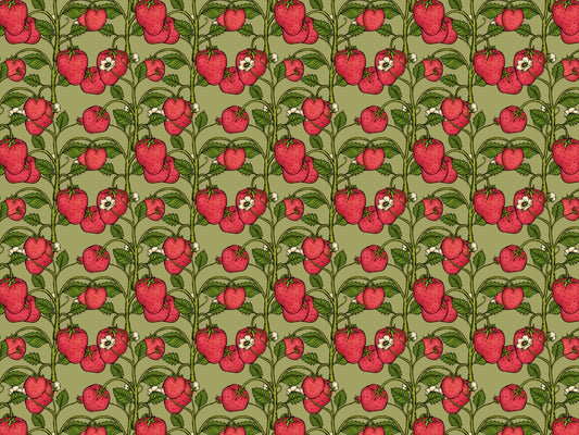 Trailing Strawberries Pink and Green Color Wallpaper