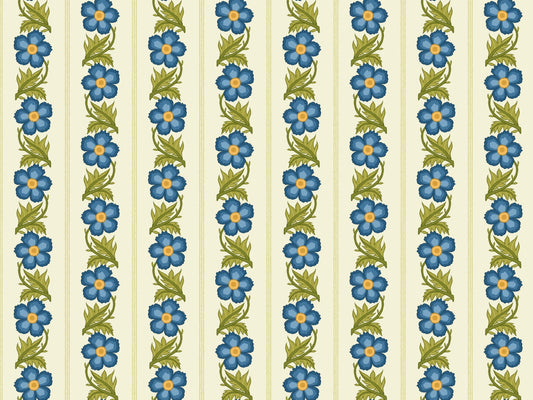 Floral Stripe Blue Wallpaper