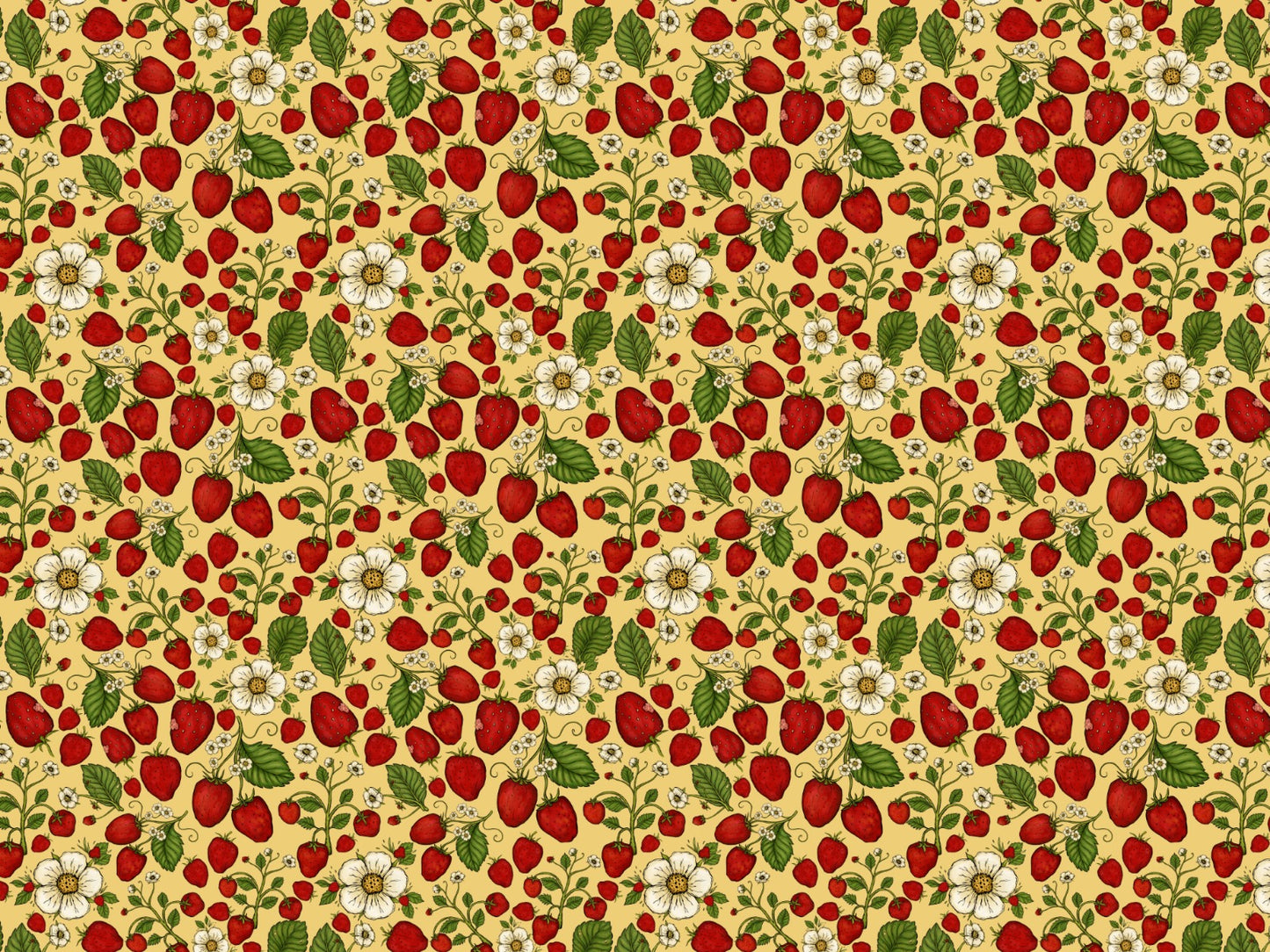 Strawberry Patch Red on Yellow Color Wallpaper