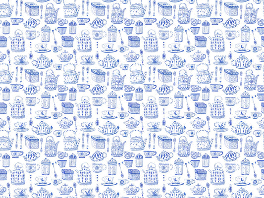 Tea Set in Blue Color Wallpaper